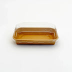 Clear lid with a brown tray on a white background