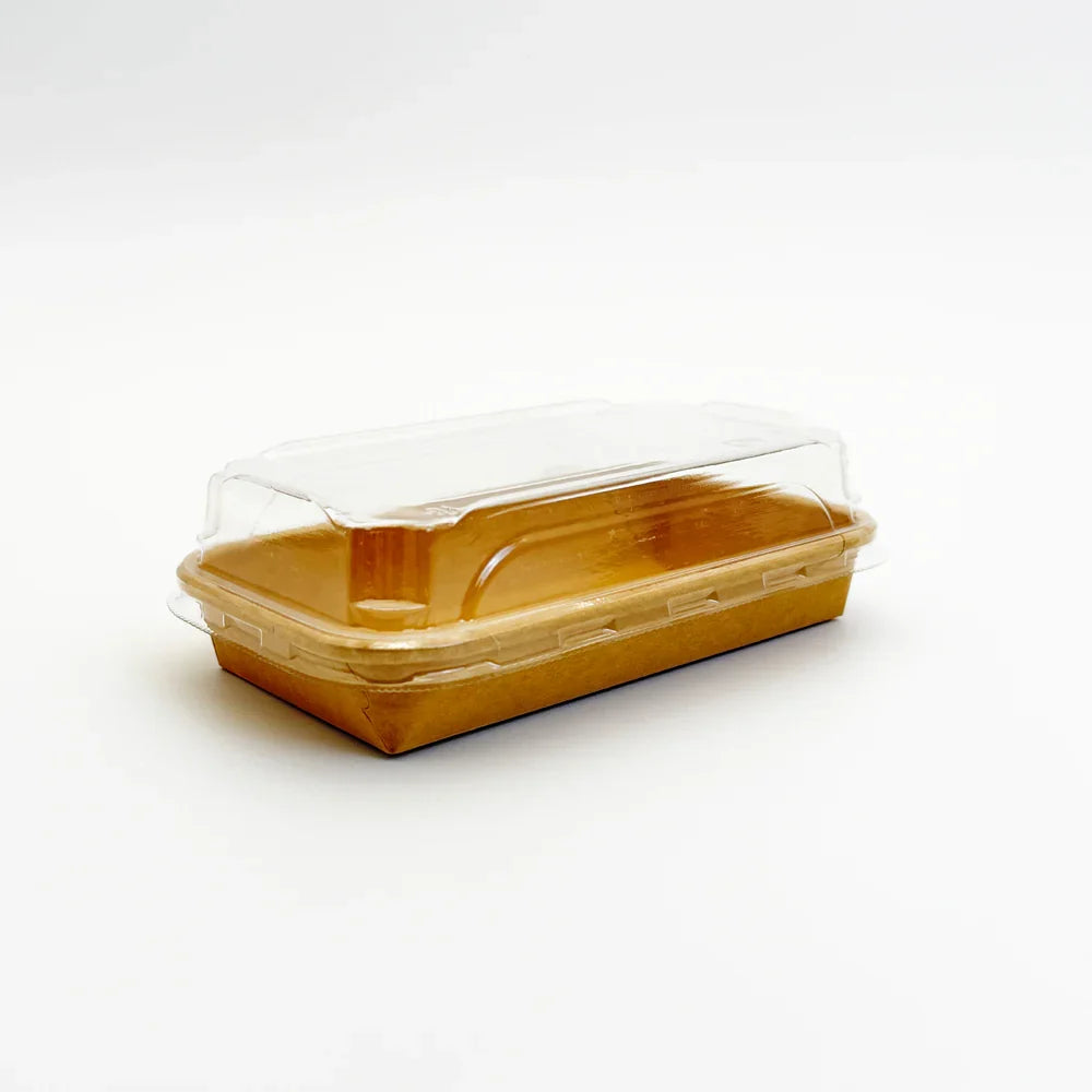 Paper food container with a clear lid on a white background