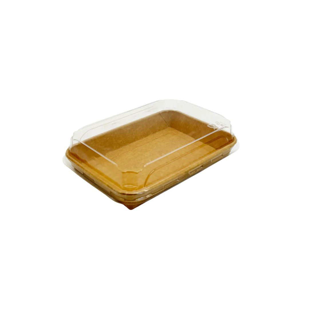7.3" X 5.1" Covered Tray Set | Compostable Paper Tray with PET Lid