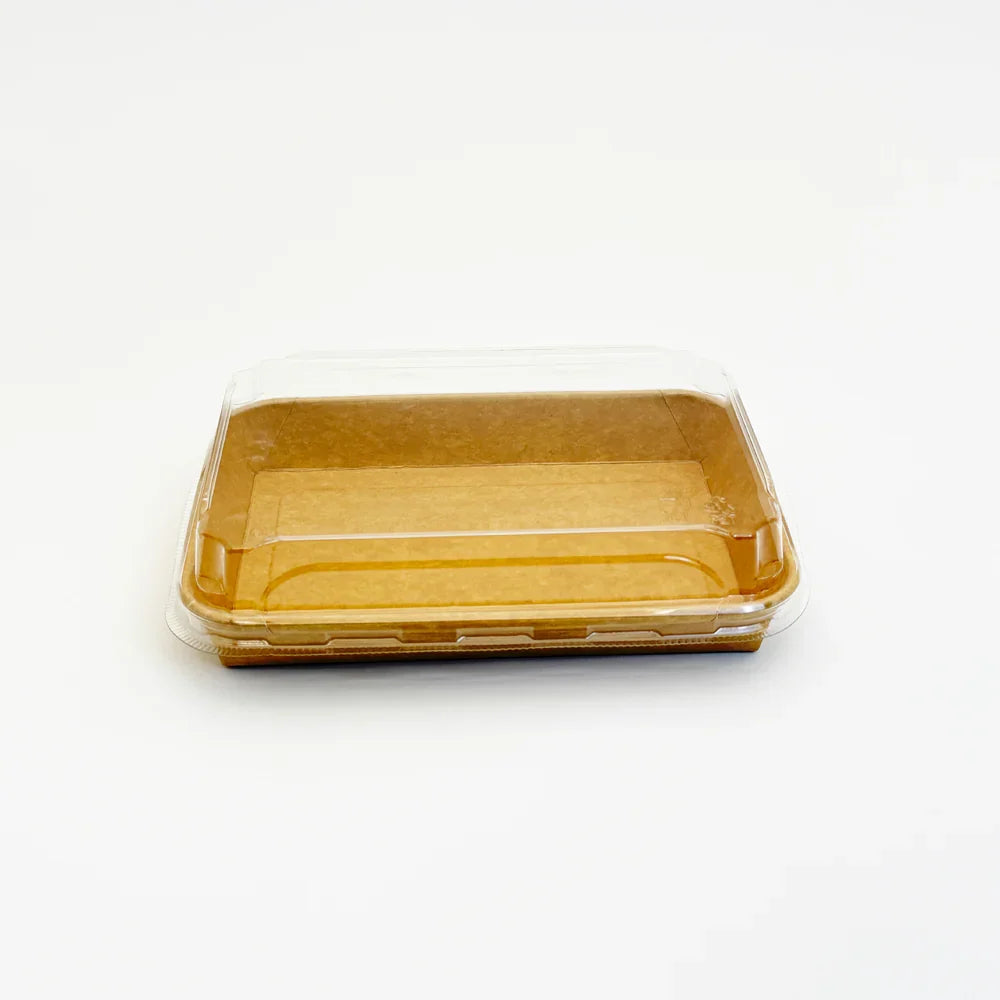 7.3" X 5.1" Covered Tray Set | Compostable Paper Tray with PET Lid