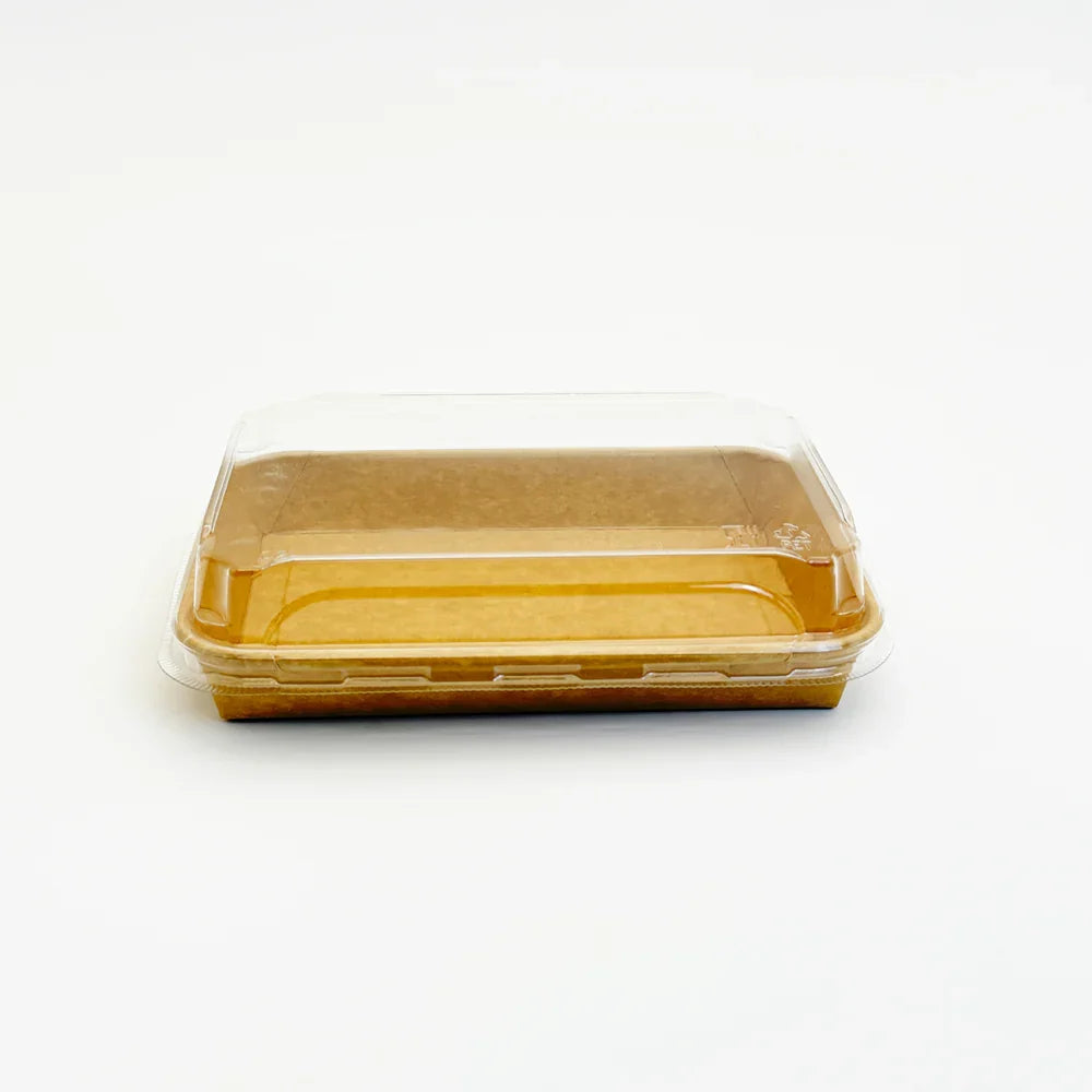 7.3" X 5.1" Covered Tray Set | Compostable Paper Tray with PET Lid