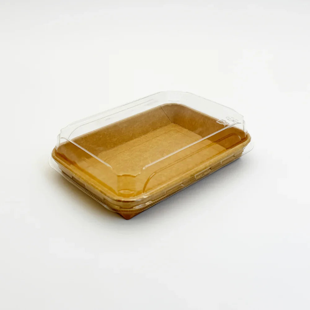 7.3" X 5.1" Covered Tray Set | Compostable Paper Tray with PET Lid