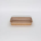Brown rectangular container with a clear lid on a white background