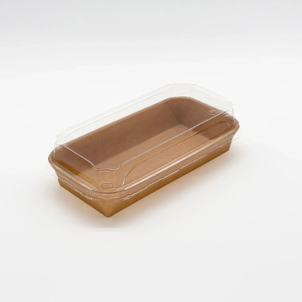 Brown container with clear lid on a white background