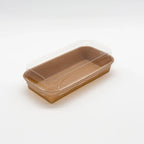 Brown container with clear lid on a white background