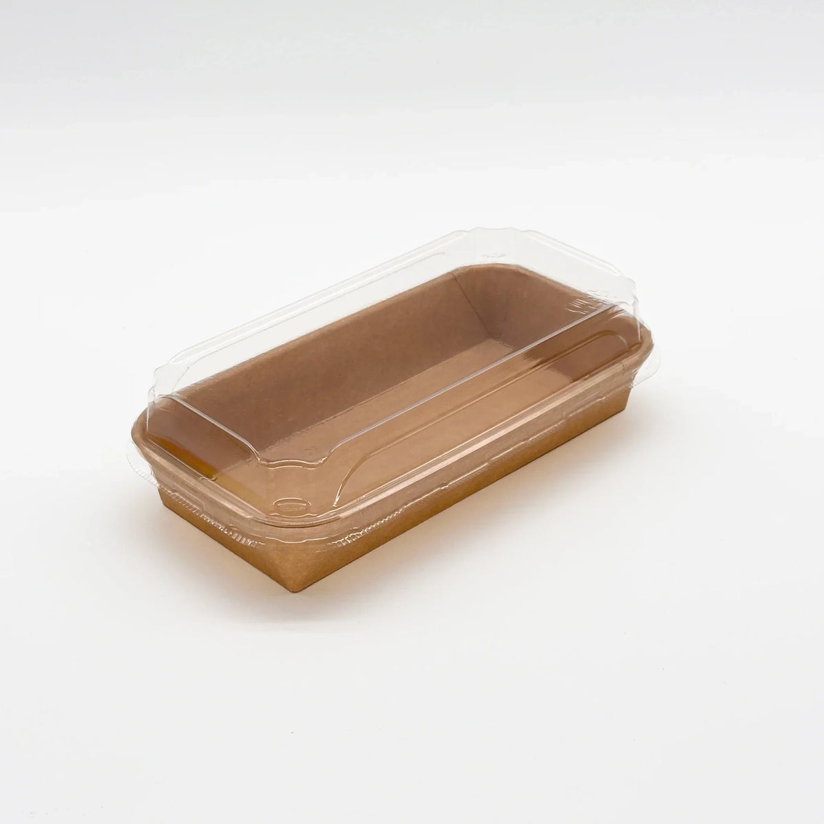 Brown container with clear lid on a white background