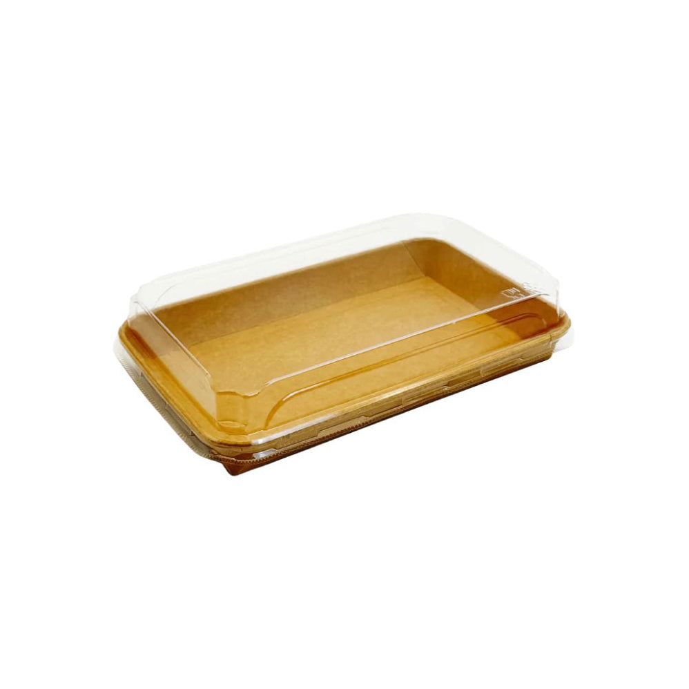 Clear plastic container with a brown base on a white background
