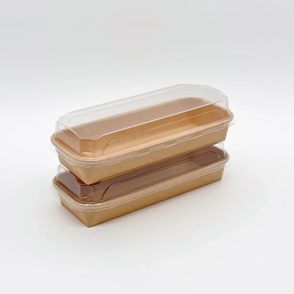 Two food trays with clear lids on a white background