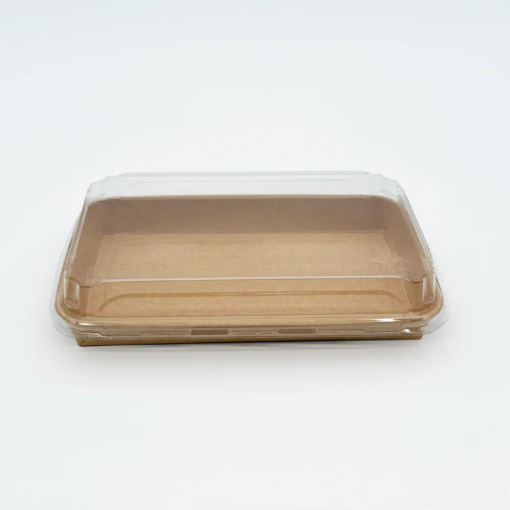 9.5" X 5.9" Covered Tray Set | Compostable Paper Tray with PET Lid
