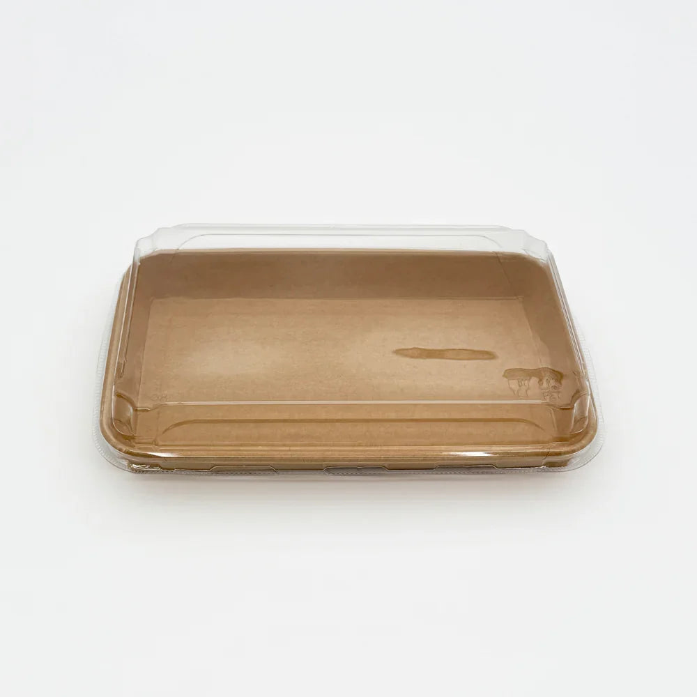 9.5" X 5.9" Covered Tray Set | Compostable Paper Tray with PET Lid