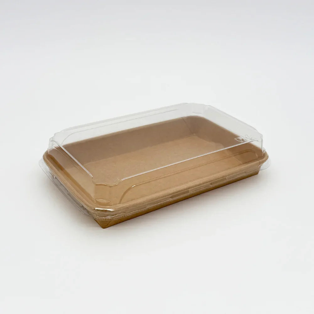 9.5" X 5.9" Covered Tray Set | Compostable Paper Tray with PET Lid