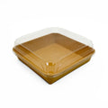 Brown food tray with a clear lid on a white background