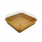 Brown food tray with a clear lid on a white background