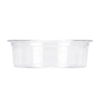 A clear portion cup on a solid white background.
