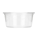 A clear round cup or small condiment container with a flat rim, shown against a plain white background.