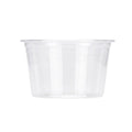 A single clear plastic cup with a wide rim, shown from the front on a plain white background.