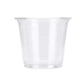 A single clear plastic cup with a wide rim, shown on a plain white background.