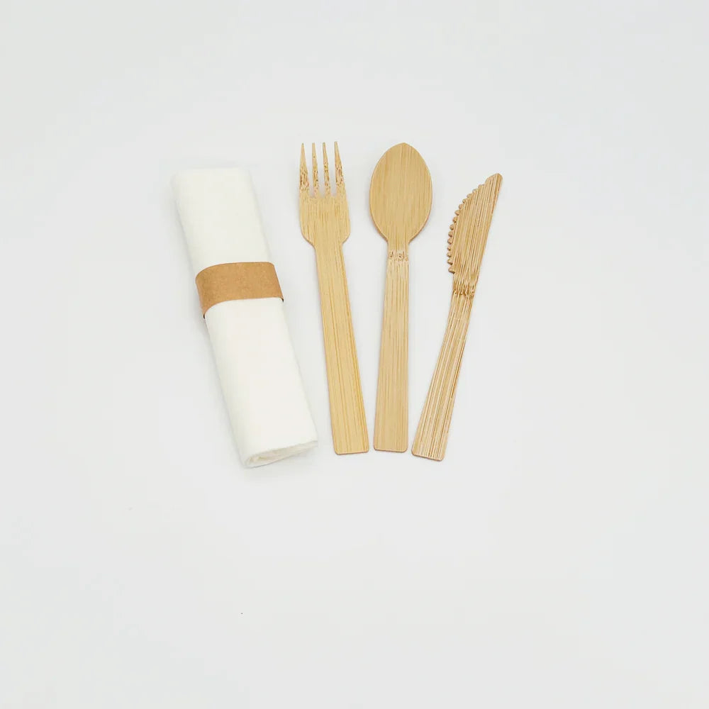 Rolled Bamboo Cutlery Set | Fork/Knife/Spoon/Napkin