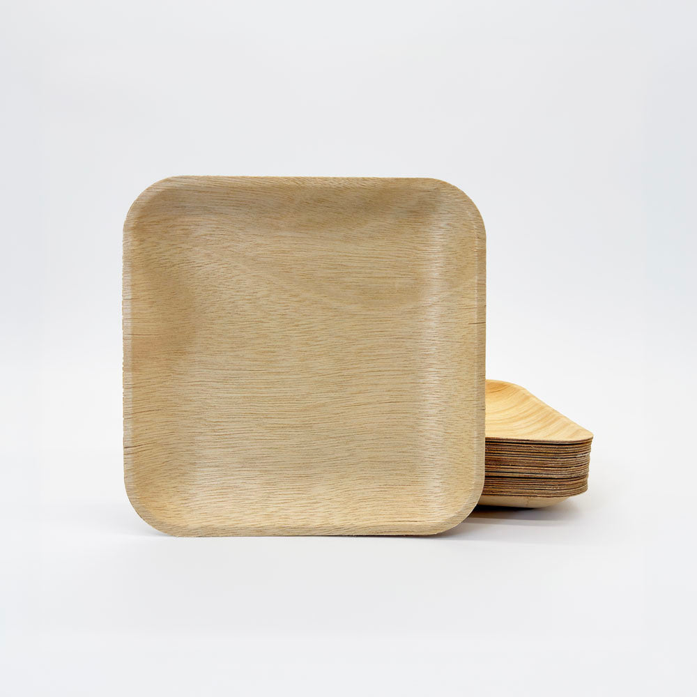 8" Square Wooden Plate on a white background.