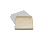 Compostable tray with clear plastic lid on a white background