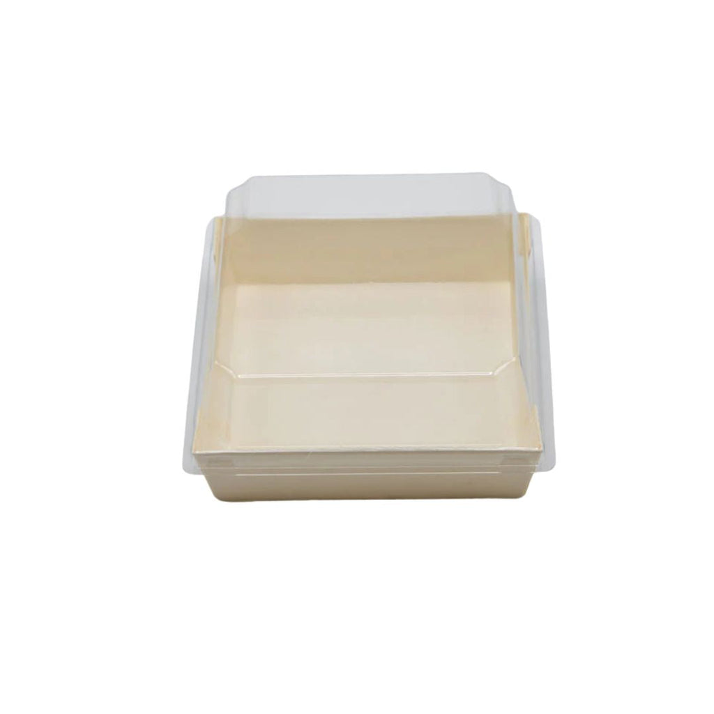 Disposable food tray with clear lid on a white background