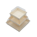 Set of three square trays with lids on a white background