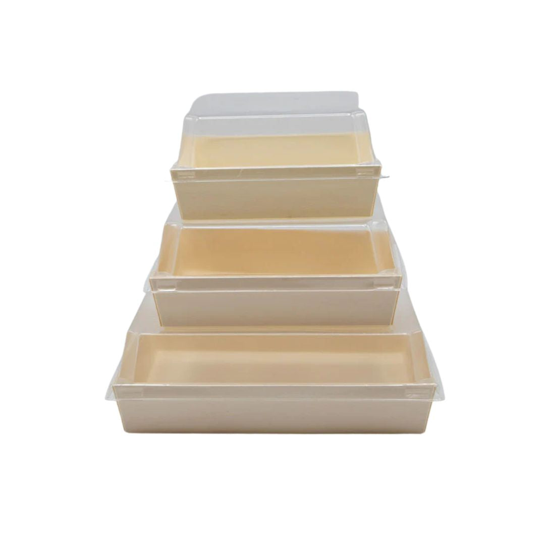 Set of food boxes with clear lids on a white background