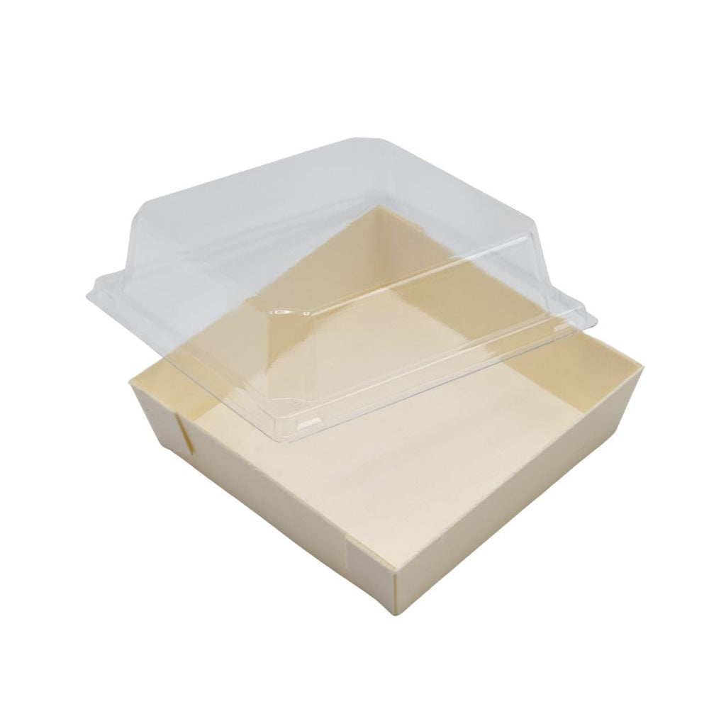 7" X 7" Covered Tray Set | Compostable Balsa Tray with PET Lid
