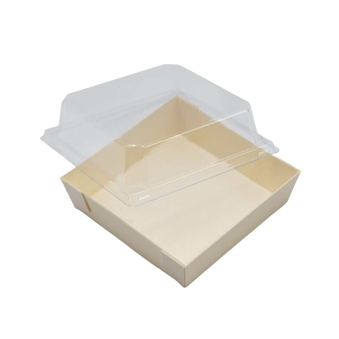 7" X 7" Covered Tray Set | Compostable Balsa Tray with PET Lid