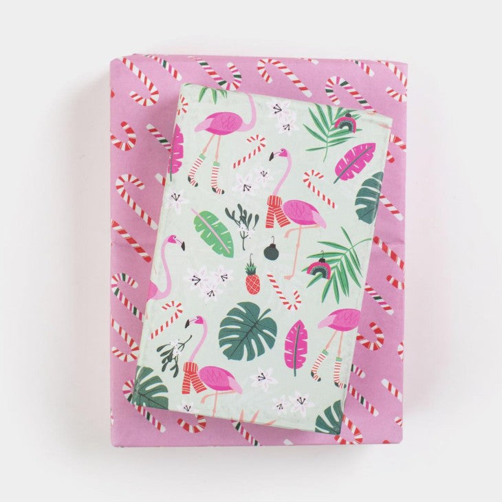 Flamingos & Candy Cane Wrapping Paper | 3 Sheets & Gift Tags