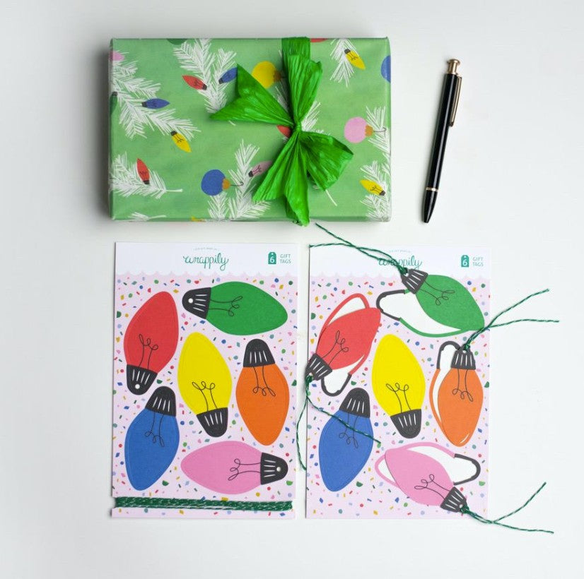 Christmas Lights Pop-Out Gift Tags & Twine | 12 Sets