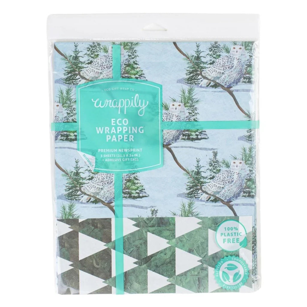 Snowy Owl Any Occasion Wrapping Paper | 3 Sheets & Gift Tags