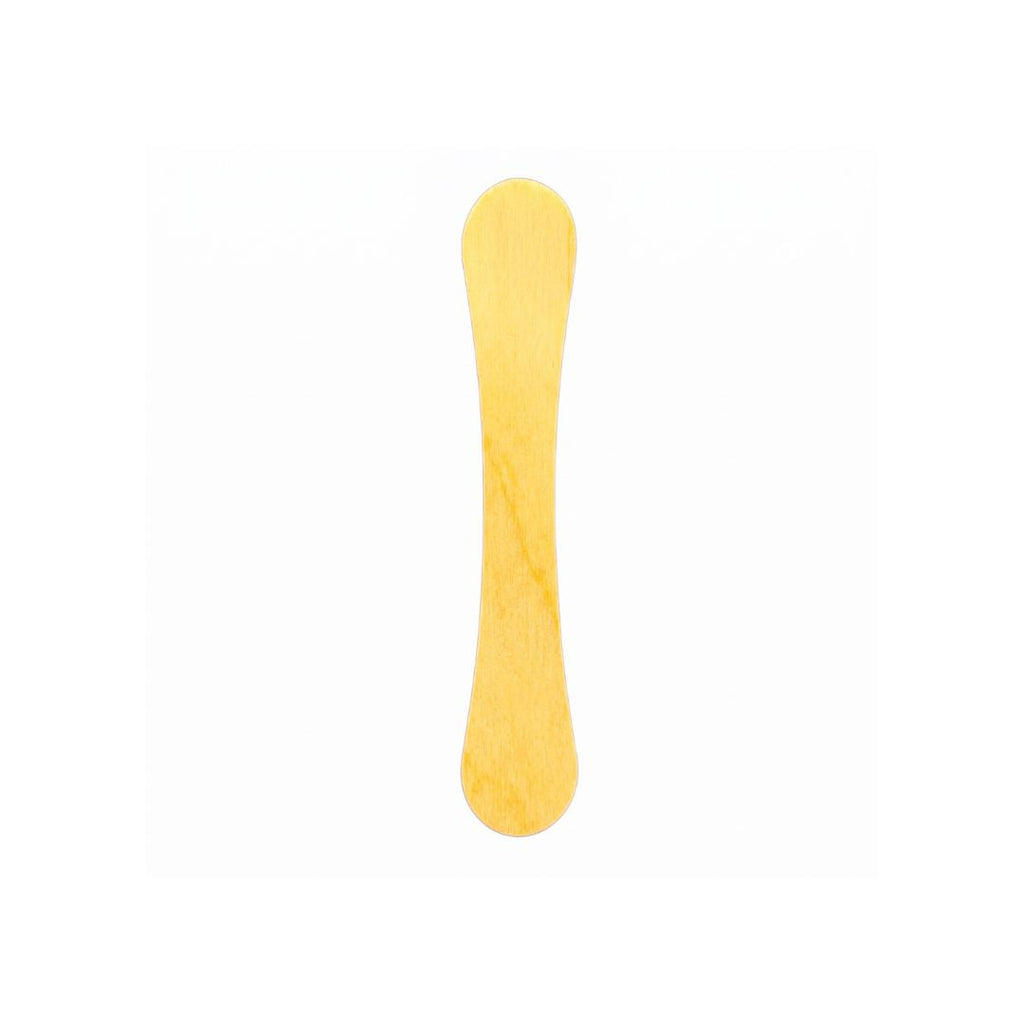 A single small wooden stick or taster spoon with rounded ends, shown vertically on a plain white background.