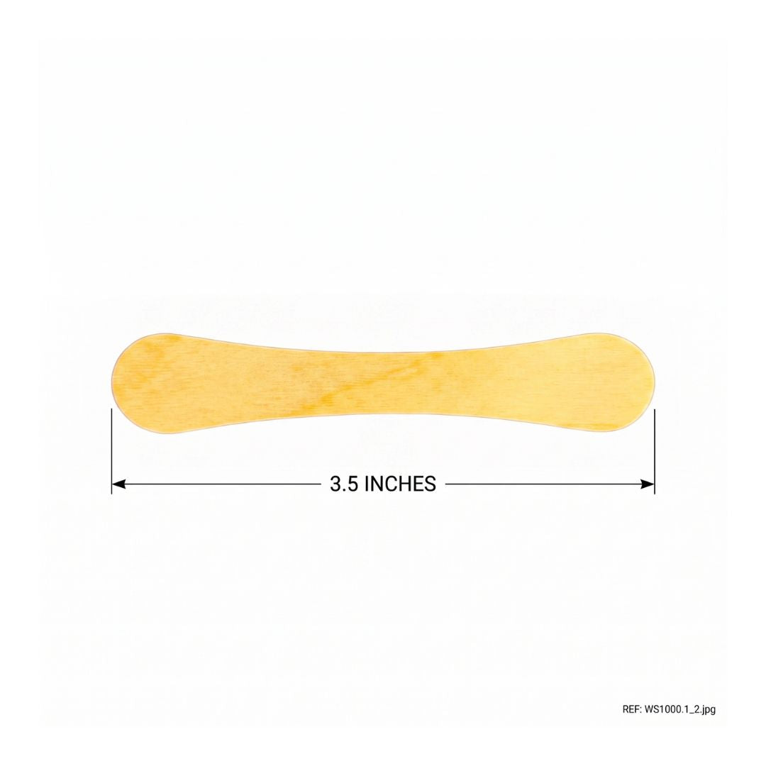 A rounded-end bowtie spoon with dimensions labeled on a plain white background.