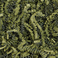Close-up of olive green shredded paper filler with a textured zigzag pattern.