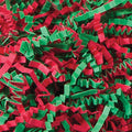 Recyclable red and green crinkled paper shreds
