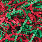 Recyclable red and green crinkled paper shreds