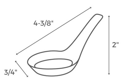 Measurement chart of an asian spoon with dimensions labeled
