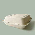 Disposable clamshell on a plain background.