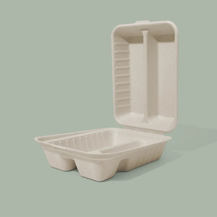 Compostable taco tray with lid on a light green background