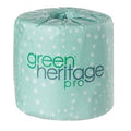 Roll of green heritage pro toilet paper on a white background