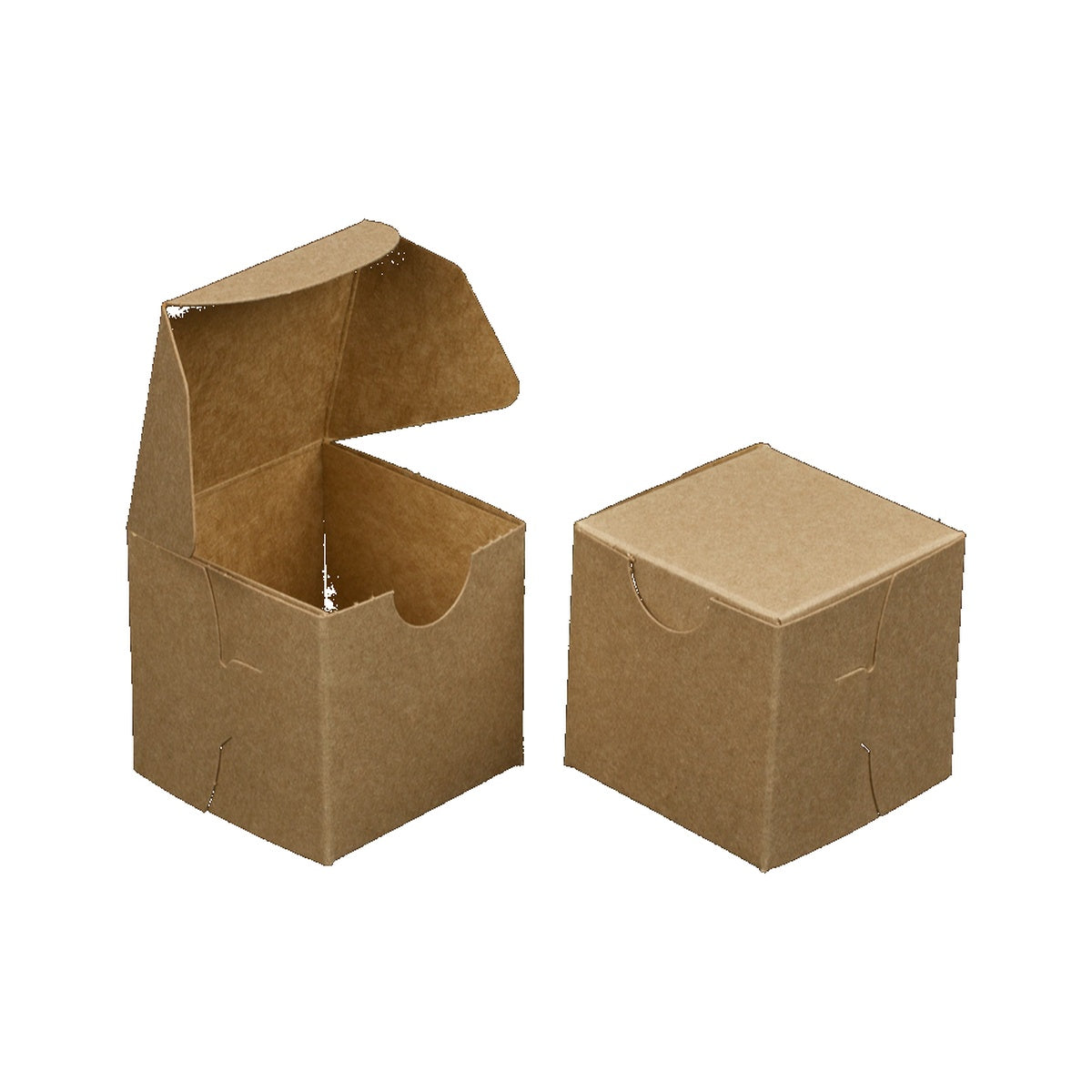 2.5x2.5x2.5 inch Brown Lock and Tab Bakery Box shown open and closed on white background