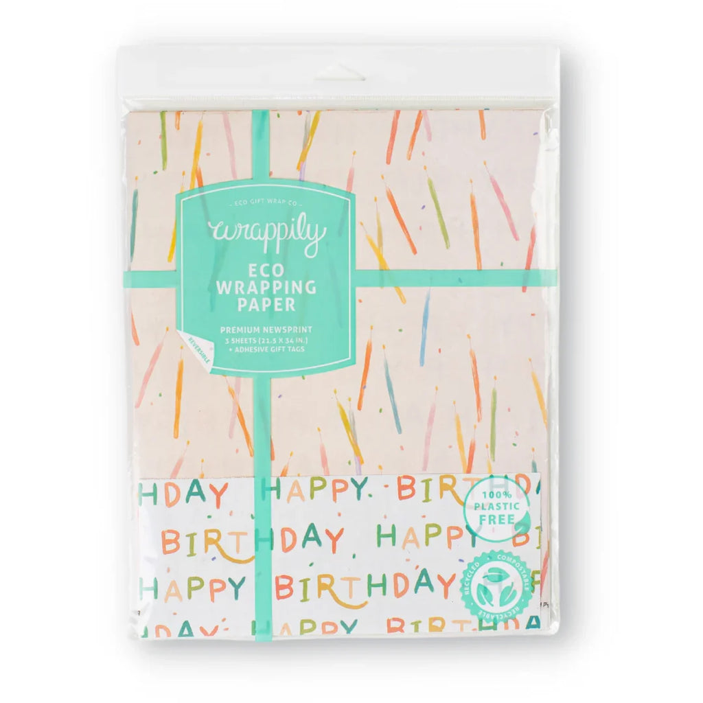 Candles & Happy Birthday Wrapping Paper | 3 Sheets
