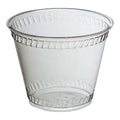 Clear compostable cup with ribbed texture on a white background
