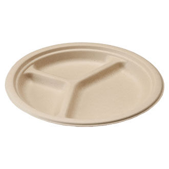 10" 3 Partition Round Plate | Natural Plant Fiber | Compostable
