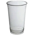Clear compostable plastic cup on a white background