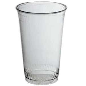 Clear compostable plastic cup on a white background