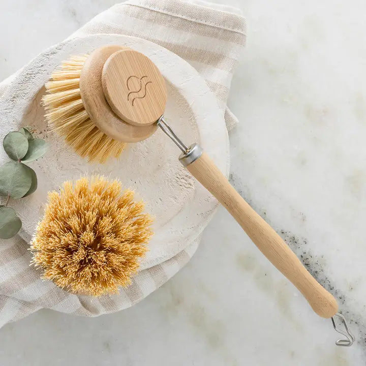 Dish Scrub Brush with Handle | Reusable | Bamboo & Agave Fibers
