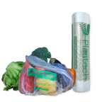Plastech produce bags with vegetables on a white background