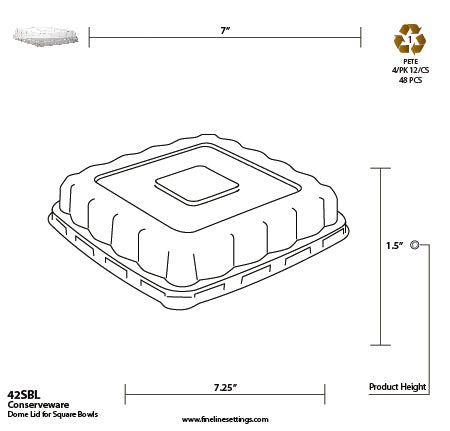 Dome Lid for 16-40 oz Square Bowl | Clear | Recyclable | Case of 300